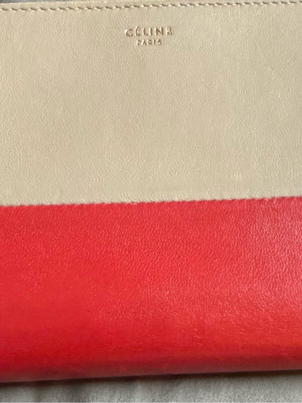 Celine Two-Tone Leather Wallet in Cream and Red